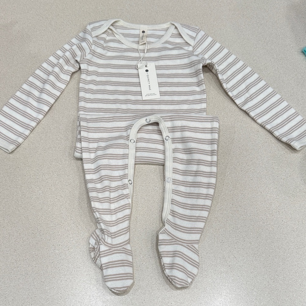 Quincy Mae Cream and Brown Striped Footie